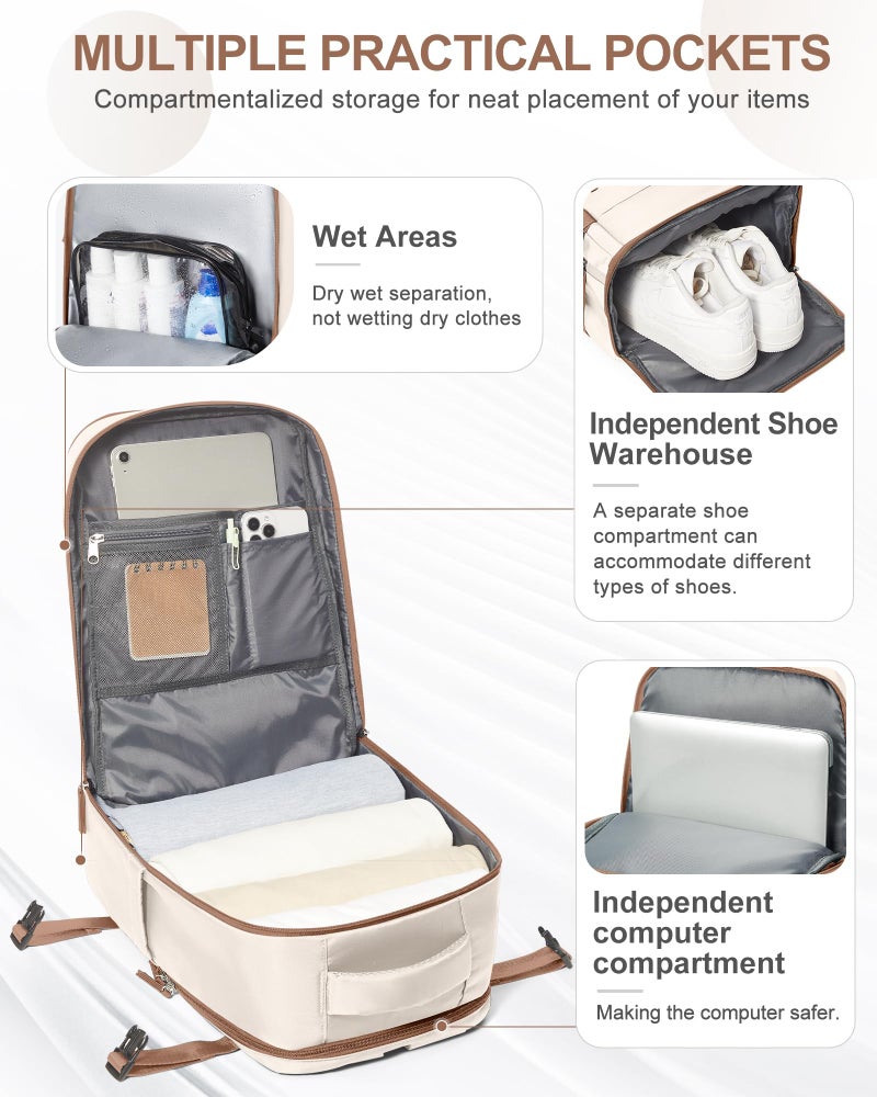 coowoz Travel Backpack Carry On for Women Man Gym Backpacks with Laptop Compartment Mochila de Viaje Teacher Personal Item Backpack Airplane Accessories Must Haves Beige Brown Small - Image 4